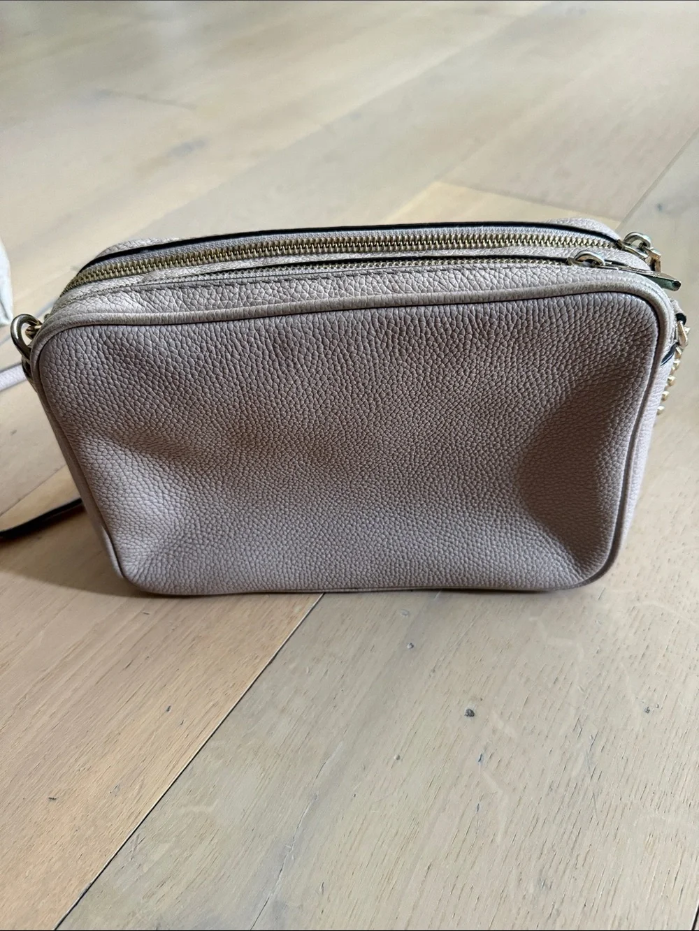 Michael Kors Taupe Pebbled Leather Crossbody with Gold Chain